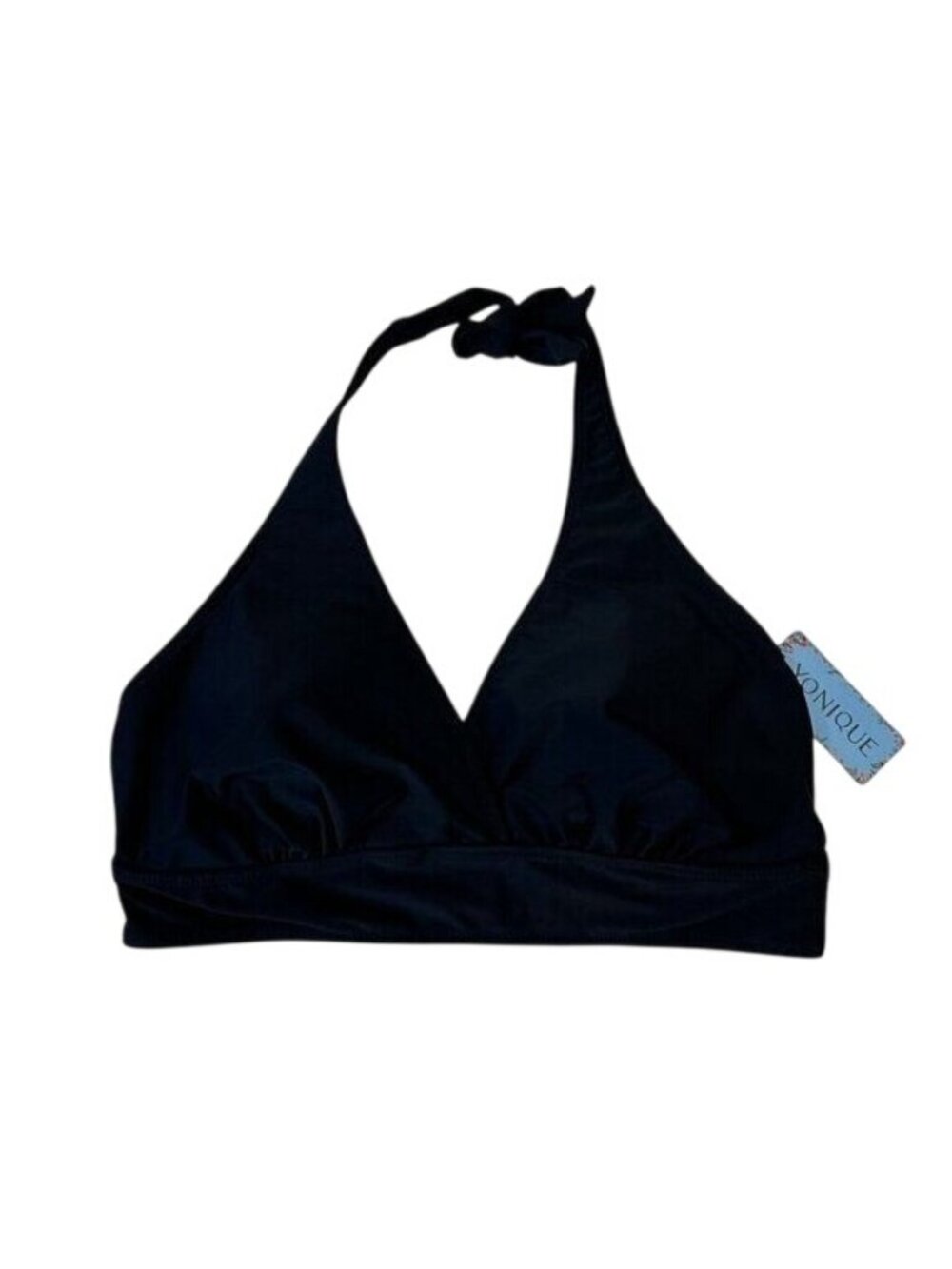 Yonique Women Black Lightly Padded Cup Bikini Top SZ 16W Halter Strap-Beach-Pool